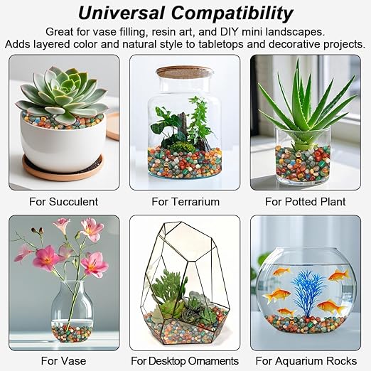 Virekm Landscaping Pebbles, River Rocks Decorative Ornamental Pebbles Garden Landscaping Stones, DIY Smoothed Rocks for Potted Plant Resin Art Vase Fillers Aquarium Gravel Rocks (1 Pound, Colorful)