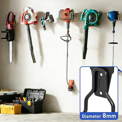 Heavy Duty Garden Power Tool Hanger, Garage Storage Utility Hooks with Storage Straps, Electric Tool Hooks, String Trimmer Hangers, Garden Tool Organizer, Weedeater Rack (4, Orange)