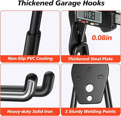 20 Pack Heavy Duty Garage Hooks,Solid Steel Wall Mount Hangers,with Anti-Slip Coating,for Hanging and Organising Ladder,Bike,Ropes,Broom,Garden,Yard and Power Tools