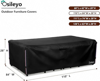 Patio Furniture Covers Waterproof,600D Heavy Duty Patio Cover for 6/7/8 PCS Sets Sectional Sofa Couch Dining Rocking Swivel Chairs Ottomans Coffee Table,110L x 84W x 28H inch Black