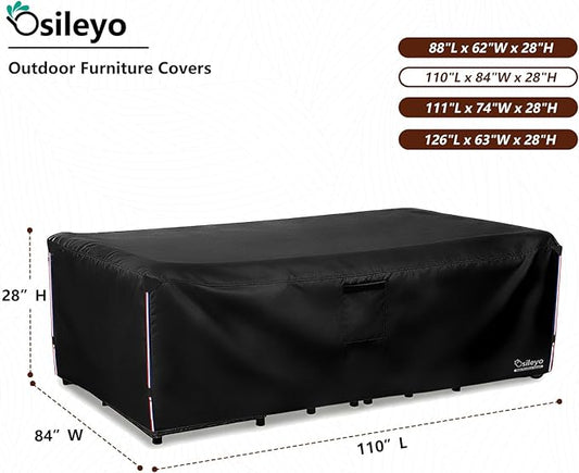 Patio Furniture Covers Waterproof,600D Heavy Duty Patio Cover for 6/7/8 PCS Sets Sectional Sofa Couch Dining Rocking Swivel Chairs Ottomans Coffee Table,110L x 84W x 28H inch Black
