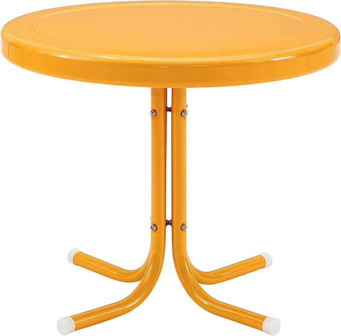 Crosley Furniture Griffith 3-Piece Outdoor Chair and Side Table Set, Retro Metal Bistro Patio Sets for Porch, Tangerine