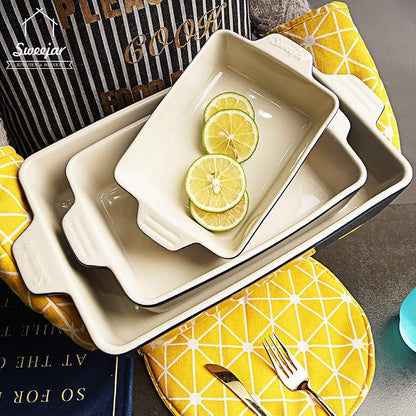 Sweejar Ceramic Bakeware Set, Rectangular Baking Dish for Oven Lasagna Pans for Cooking, Kitchen, Cake Dinner, Banquet and Daily Use, 11.8 x 7.8 x 2.76 Inches of Casserole Dishes (Navy)