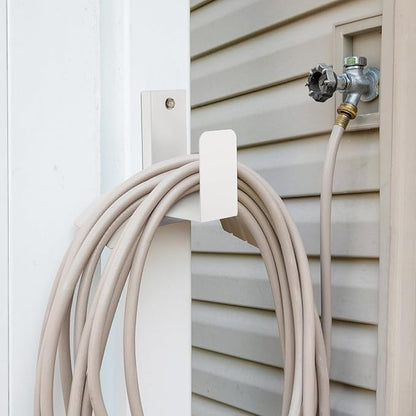CroBlissful Garden Hose Holder Wall Mount Garden Water Hose Hanger Metal Line Hanger Holds Over 100' Heavy Duty Bracket for Outside Expandable Extension Cords Ropes Holder(White)