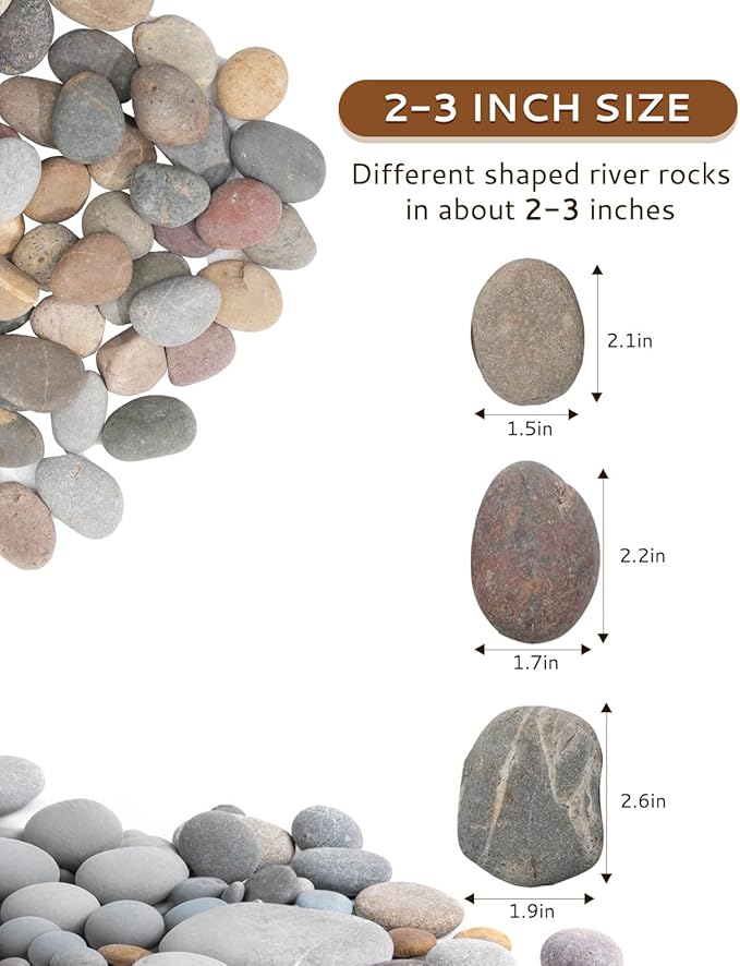 Natural River Rocks-5 lbs of Pebbles and River Stones,2-3 Inch Plant Rocks for Landscaping,Garden Paving,Crafting,Walkways,and Outdoor Decorative Stone,Mexican Beach River Rocks