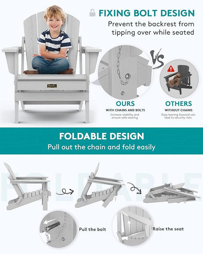 SERWALL Folding Adirondack Chair Set of 4 for Patio Garden Outdoors Fire Pit- Spanish Gray