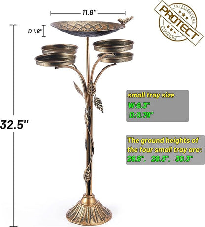33.5 "H Metal Bird Bath for Outside with 4-Bird Feeder & Cast Iron Base, BirdBaths for Outdoors,Garden Patio Decor for Yard