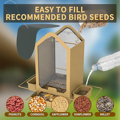 FlowaFoli Metal Bird Feeders for Outdoors | Both Sides Removable Feeding Troughs for Easy Cleaning | 360 Degree Perch | Perfect for Attracting Wild Birds