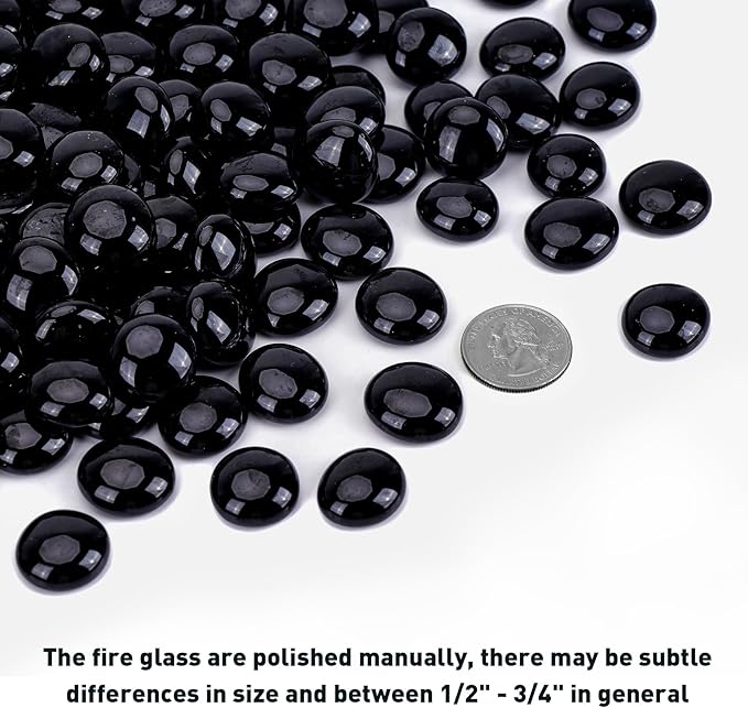 Skyflame 10-Pound Fire Glass Beads for Fire Pit Fireplace, 1/2-Inch Size Onyx Black Reflective Decorative Blended Fireglass Drops for Landscaping