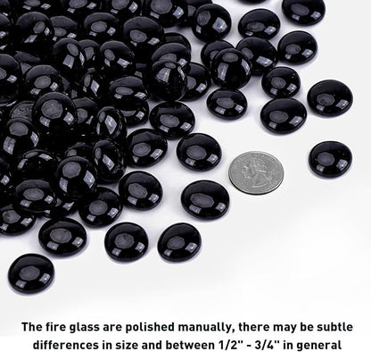 Skyflame 10-Pound Fire Glass Beads for Fire Pit Fireplace, 1/2-Inch Size Onyx Black Reflective Decorative Blended Fireglass Drops for Landscaping