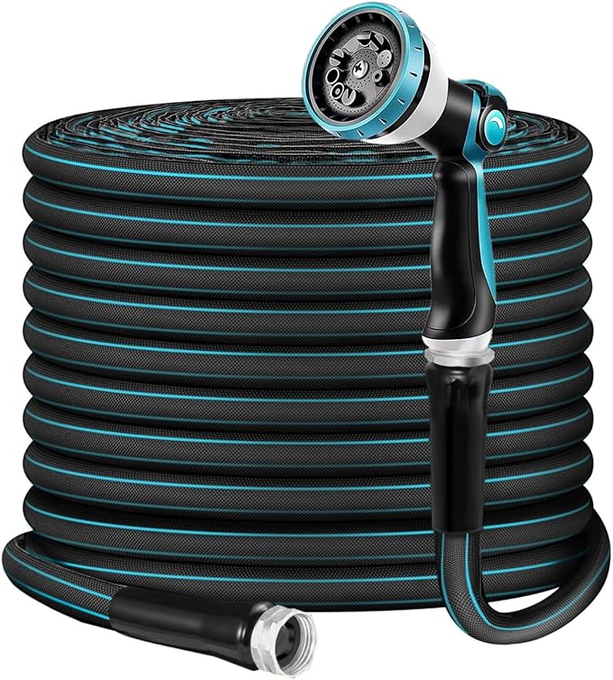Relxitl Garden Hose 75ft, Flexible Water Hose with 10 Function Hose Nozzle, Lightweight, Tangle Free, Rust Proof for Yard, Watering(Blue)