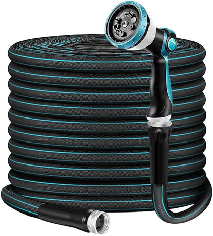 Relxitl Garden Hose 75ft, Flexible Water Hose with 10 Function Hose Nozzle, Lightweight, Tangle Free, Rust Proof for Yard, Watering(Blue)