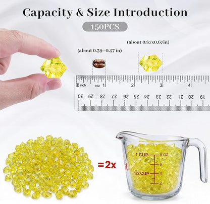 DomeStar Yellow Fake Ice Rocks, 150PCS Acrylic Gems Crystals Plastic Diamonds Fake Ice Cubes for Vase Fillers DIY Craft Wedding Photography Prop Display Table Scatter Home Amalfi Coast Decorations