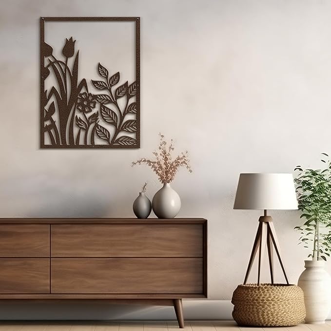 SIGNLEADER Metal Wall Art Decor Botanical Flower Plant Leaves Modern Abstract Wall Sculpture Hangings Home Decoration for Living Room, Bedroom, Bathroom, Kitchen, Outdoor - 36" Bronze