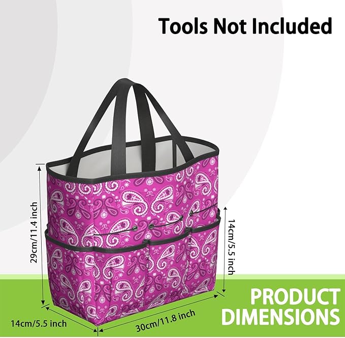 Paisley Garden Tool Bag - Waterproof Garden Tote with 8 Pockets, Large Storage Home Organizer Gardening Tool Oxford Bag for Garden Tools Kits Holder, Ideal Outdoor Gardening Gift for Women & Men