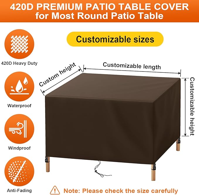 Patio Furniture Cover Rectangle 84"(L) x 44"(W) x 32"(H), Custom Heavy Duty 420D Waterproof Outdoor Cover with Drawstring & Buckles for Table Chair Garden, Coffee