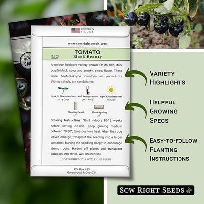 Sow Right Seeds - Black Beauty Tomato Seeds for Planting - Non-GMO Heirloom Packet with Instructions to Plant an Outdoor Home Vegetable Garden - Rare Deep Purple Slicing Variety - Sweet Flavor (4)