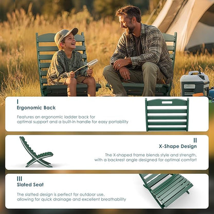 GREENVINES 3 Pieces Patio Furniture Set | Outdoor Bistro Sets for 2 | HDPE Plastic | Folding-Adirondack-Chairs-with-Side-Table | All Weather | Xavier Chair | for Porch Deck Poolside Backyard | Forest