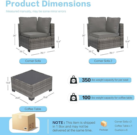 3-Piece Outdoor Patio Sectional Set, Durable Rattan Couch, Waterproof Sofa for Your Villa, Balcony, Porch, Backyard, Deck, Grey