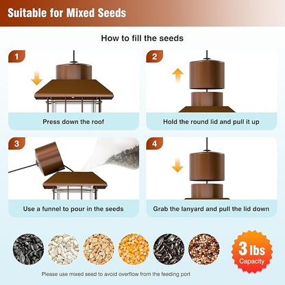 Squirrel-Proof Metal Bird Feeder with Removable Base, Weight-Activated Cage, Easy to Clean, Sturdy & Rust-Resistant, 3 lb Capacity, Outdoor Hanging Tube Bird Feeder for Cardinals & Finches