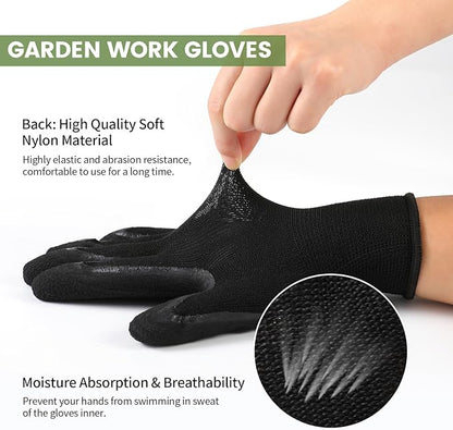 Pleneal Gardening Gloves for Women Men - 6/3 Pairs Garden Gloves with Grip, Latex Coated Working Glove, Medium Size