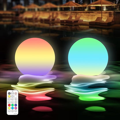 LOFTEK Floating Pool Lights, 3-Inch Rechargeable LED Balls, Color Changing Glowing Orb Sphere with Remote, 16 Color Orb Light for Indoor, Outdoor, Pool, Pond, Bathroom, Shower Decor, Gift (2 Pack)