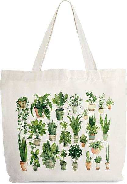 Plants Tote for Women, Vegan Canvas Tote, Plant Lover Gift Bag, Just One More Plant Library Book Bags, Plantaholic Shopping Bags, Botanical Shoulder Bag Gifts for Vegetarian Plant Lady -60