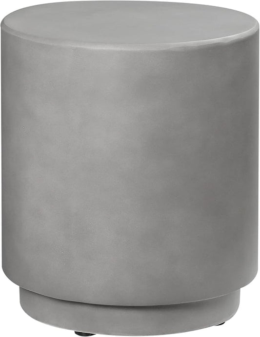 HOMCOM Round Side Table, Lightweight Accent Table with Concrete Finish, End Table with 4 Adjustable Feet for Indoor, Outdoor, Light Gray