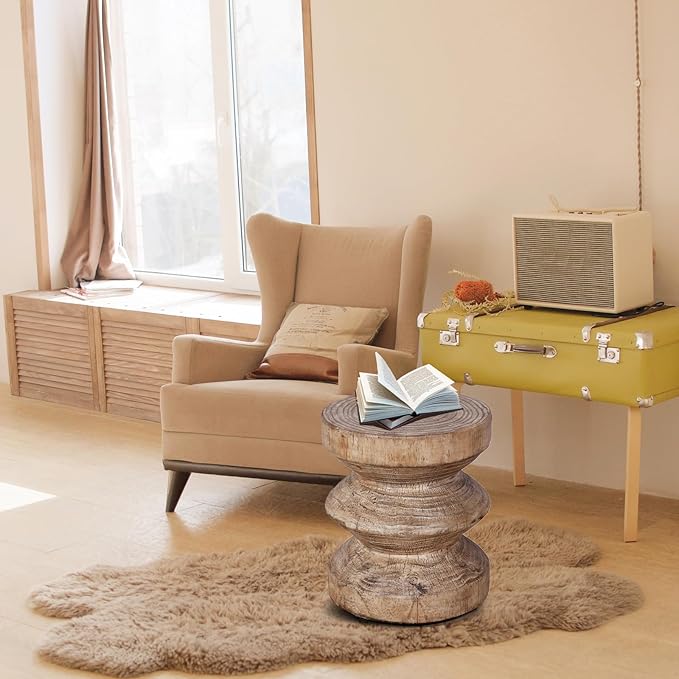 Afterglow Terrafab Material Outdoor Round Side Table, Natural Decorative Garden Stools, Unique End Table for Living Room Bedroom Patio Home Decor