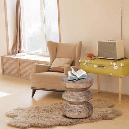 Afterglow Terrafab Material Outdoor Round Side Table, Natural Decorative Garden Stools, Unique End Table for Living Room Bedroom Patio Home Decor