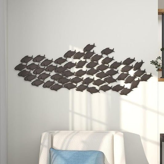 Deco 79 Metal Fish Home Wall Decor Wall Sculpture, Wall Art 53" x 1" x 20", Dark Brown