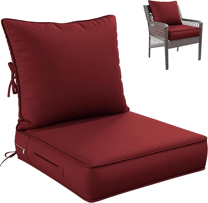 Premium Outdoor Seat Cushion Chair Cushions for Patio Furniture 24 L X 24 W X 5 H Waterproof & Fade Resistant Deep Seat and Backrest Cushion Set with Removable Covers for Chair, Sofa