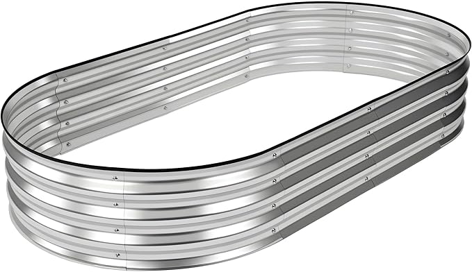 NEWBULIG Heavy-Duty Galvanized Oval Raised Garden Bed for Outdoor, Metal Planter Box with Open Base, Easy Assembly with Safe Edges for Vegetables/Flowers/Herbs