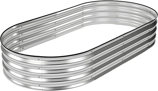 NEWBULIG Heavy-Duty Galvanized Oval Raised Garden Bed for Outdoor, Metal Planter Box with Open Base, Easy Assembly with Safe Edges for Vegetables/Flowers/Herbs