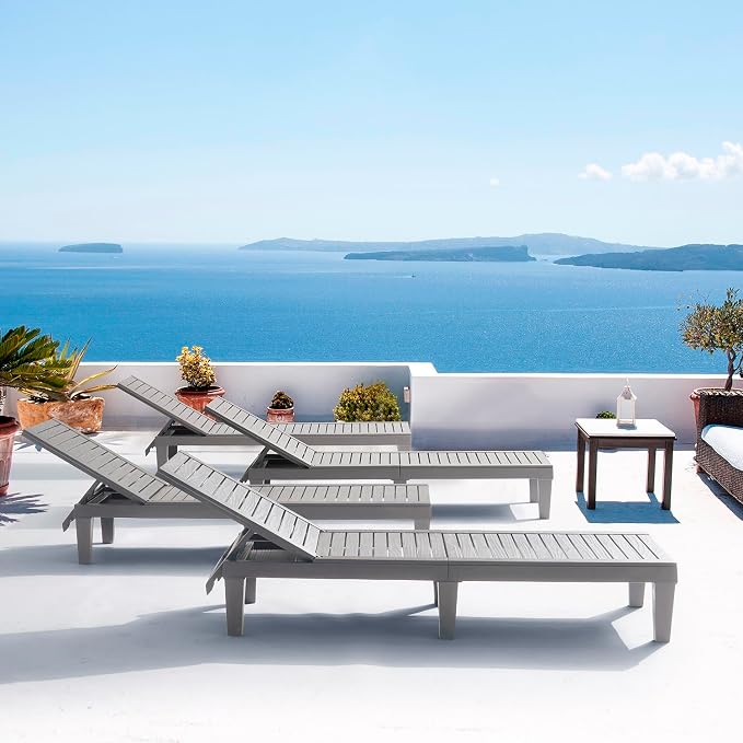 Nestl Patio Chairs - Grey Chaise Lounge Chair Outdoor, 5-Position Adjustable Sun Tanning Chair, Waterproof Pool Lounge Chairs Set of 6, Reclining Lawn Chair, Lightweight Outdoor Lounge Chairs