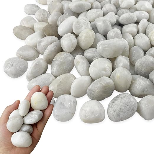 15LB White Rocks, High Polished 1–2 inch Decorative Rocks for Plants, Lava Rocks for Plants, White Pebbles for Indoor Plants, Aquarium & Fish Tank Rocks,Garden Landscaping River Stones