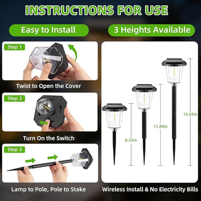 16Pack Solar Pathway Lights Outdoor, LED Solar Lights Outdoor Waterproof, Garden Light Solar Powered, Stake Landscape Lighting for Outside Yard Driveway Walkway Sidewalk Path Lawn Patio Garden Decor