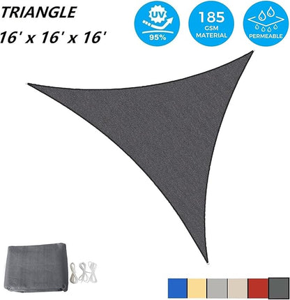 AsterOutdoor Sun Shade Sail Triangle 16' x 16' x 16' UV Block Canopy for Patio Backyard Lawn Garden Outdoor Activities, Graphite