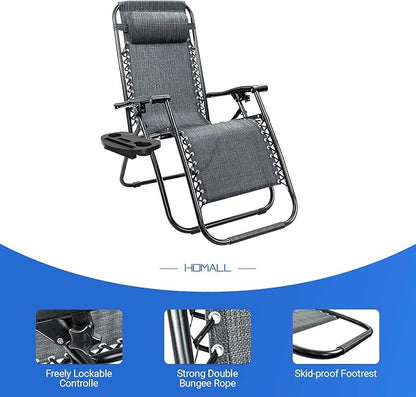 Homall Zero Gravity Chair Adjustable Folding Lawn Lounge Chairs Outdoor Lounge Gravity Chair Camp Reclining Lounge Chair with Pillows for Poolside Backyard and Beach Set of 2 (Double-Gray)