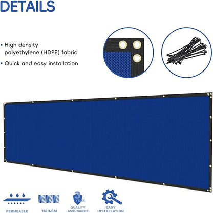 4' x 25' Blue Privacy Fence Screen Net Fencing 90% Privacy Blockage Windscreen Mesh Shade Cover with Copper Grommet for Patio Backyard Garden Swimming Pool, Zip Ties Included