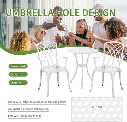 Bistro Table and Chairs Set of 2 for Garden, Bistro Set 3 Piece Outdoor, Cast Aluminum Patio Funiture Set, With Armrest