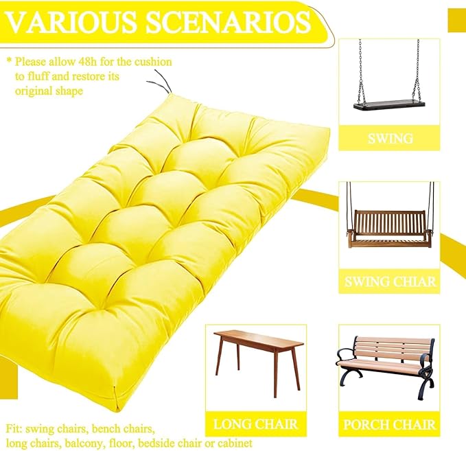 MTMR Outdoor Bench Cushion for Furniture 40X19 Inch Tufted Porch Swing Cushions with High Elasticity PP Cotton and Durable Ties, Thick Bench Seat Cushions for Patio Furnitures Yellow