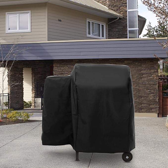 SunPatio Outdoor Heavy Duty Waterproof Grill Cover, Compatible for Traeger 20 Series Wood Pellet, Tailgater and Recteq 340 Grills, Full Length Barbecue Cover, All Weather Protection, Black