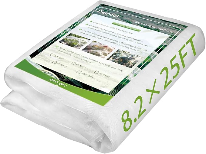 Garden Netting & Plant Netting, 8.2'x25' Fine Mesh Plant Protection Barrier, Garden Net Covers for Raised Beds, Mesh Fencing & Tree Net Bags, Protect Vegetables, Fruits, Plants & Flowers