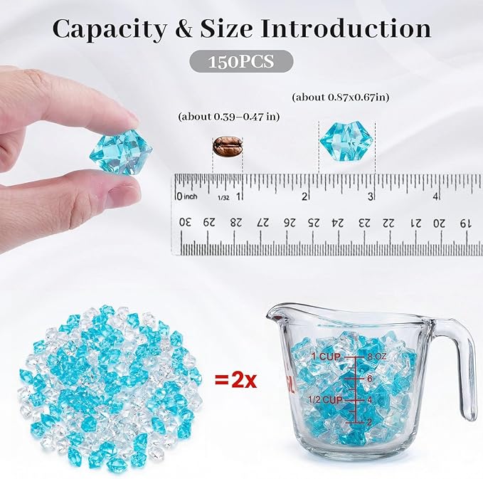 DomeStar 150PCS Fake Ice, Vase Filler Mixed Blue and Clear Fake Ice, Acrylic Crystals Aquarium Rocks Small Stones for Fish Tank Home Table Scatter Decoration