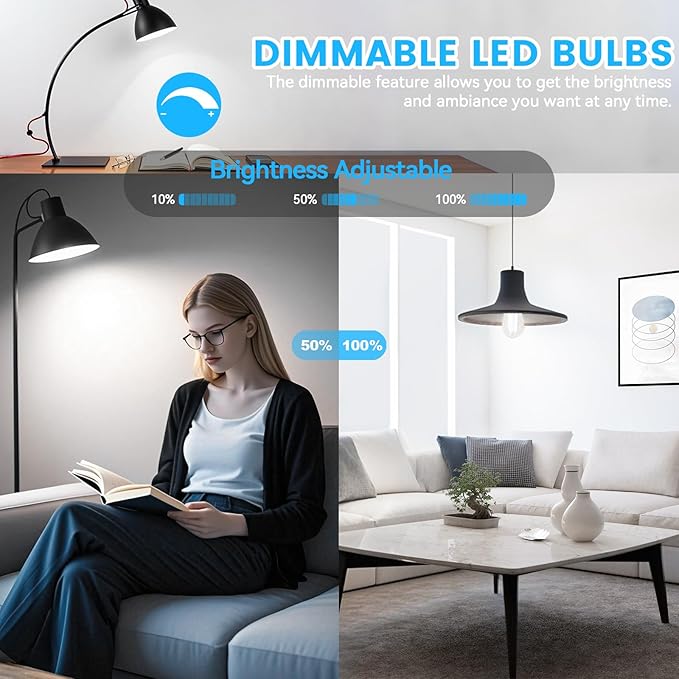 Brightever Edison Light Bulbs 60W Equivalent, Dimmable Light Bulbs, 7W, 850LM Vintage E26 LED Bulb 5000K Daylight White, 90+CRI, ST58 Clear Glass Antique LED Filament Bulb for Porch, 8 Pack