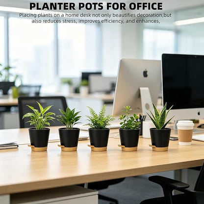 5 Pack 5 Inch African Violet Pots Self Watering, Self-Watering Planters with Drainage Holes & Reservoir, Black Brown Plastic Pots for Indoor Outdoor Plants, Succulents & Flowers