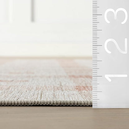 Dash & Albert Zale Peach Machine Washable Rug, 4 X 6 Feet, Oranges/White Plaid Pattern