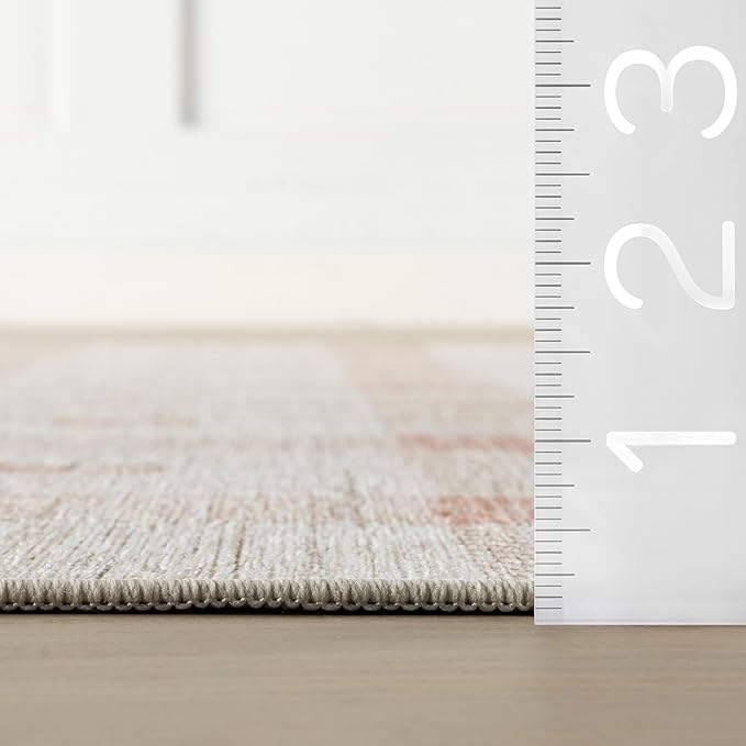 Dash & Albert Zale Peach Machine Washable Rug, 5 X 8 Feet, Oranges/White Plaid Pattern