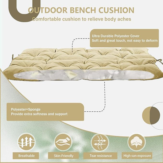 2/3 Seater Swing Replacement Cushion, Waterproof Porch Swing Cushions with Backrest, Thickened Bench Cushions for Outdoor Furniture, for Outdoor Patio Swing (Beige, 60 * 40 in)